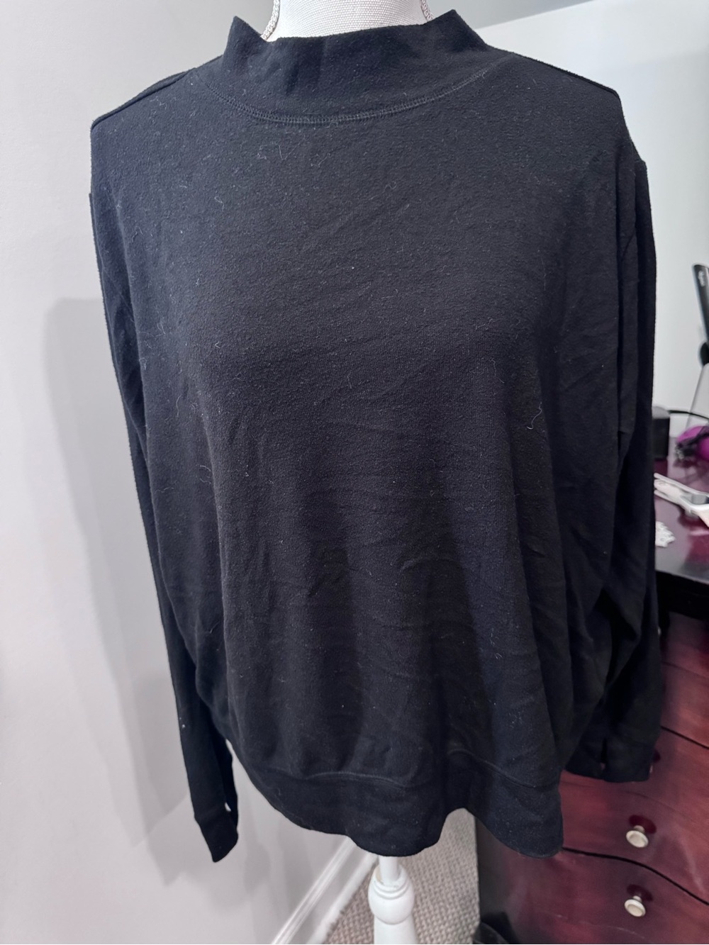 Classic Black Long-Sleeve Mock Neck Top